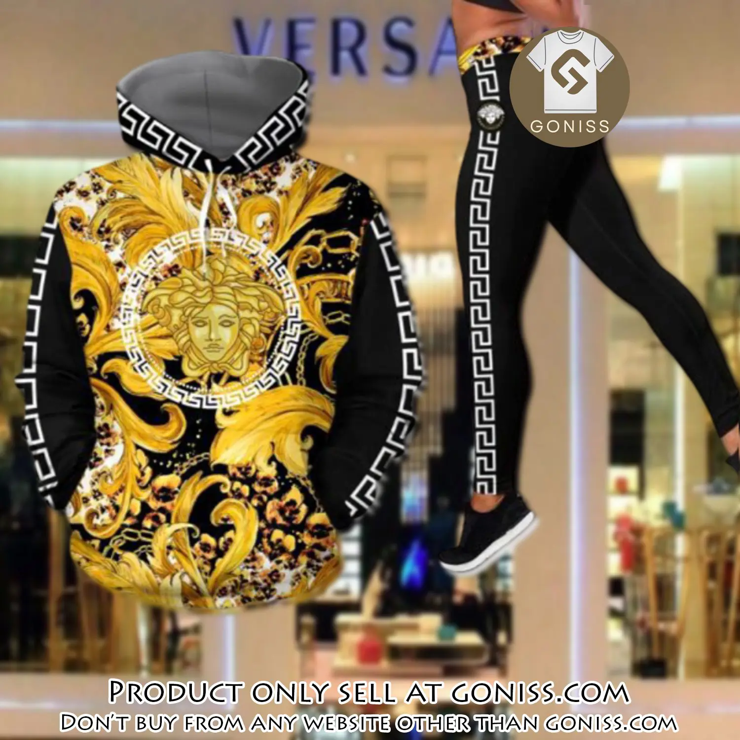 Gianni versace black gold hoodie legging set luxury for women gn0043311